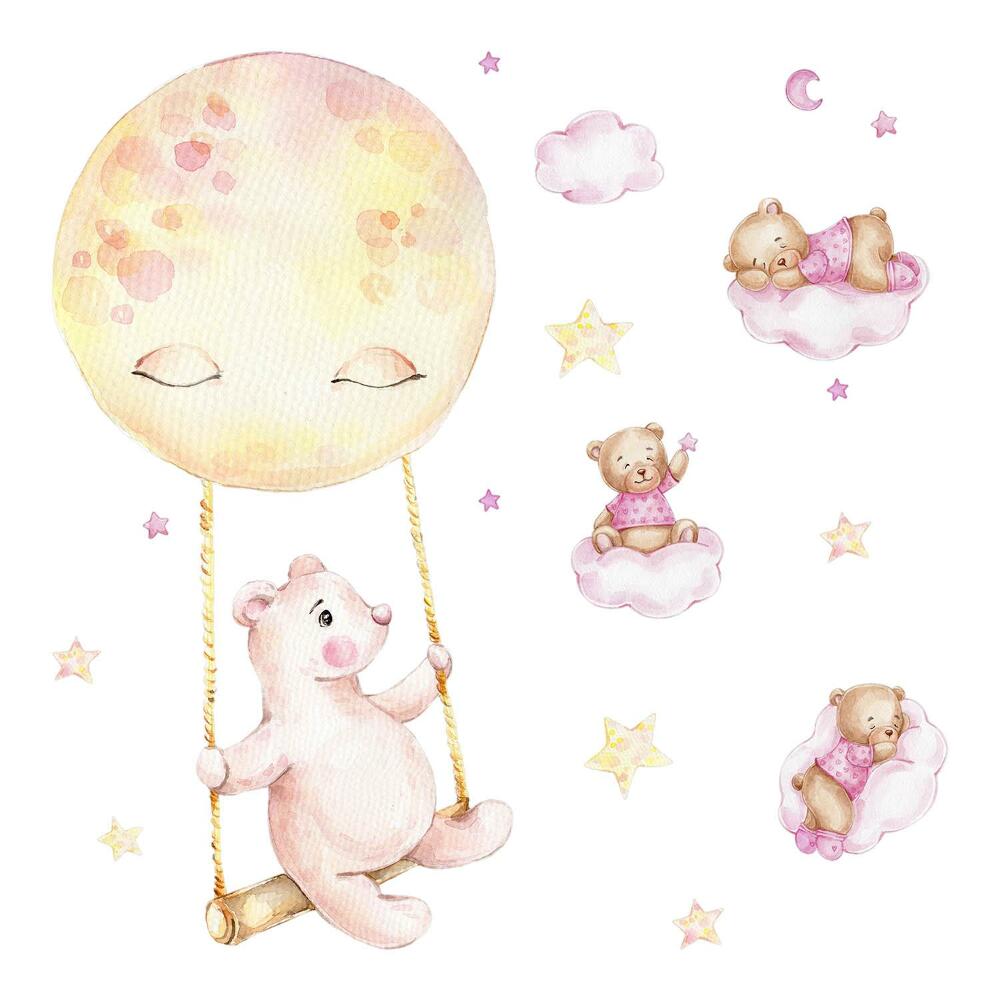 Dětské samolepky na zeď 100x142 Roztomilí medvídci v akvarelových barvách