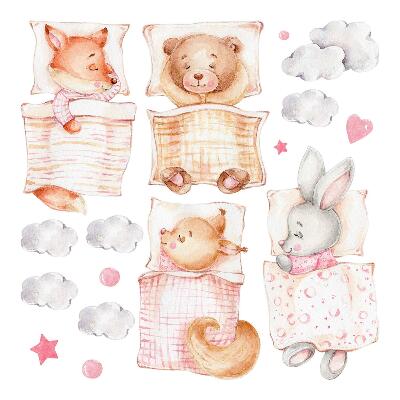 Dětské samolepky na zeď 100x135 Pastelově akvarelová zvířata v okouzlujícím stylu