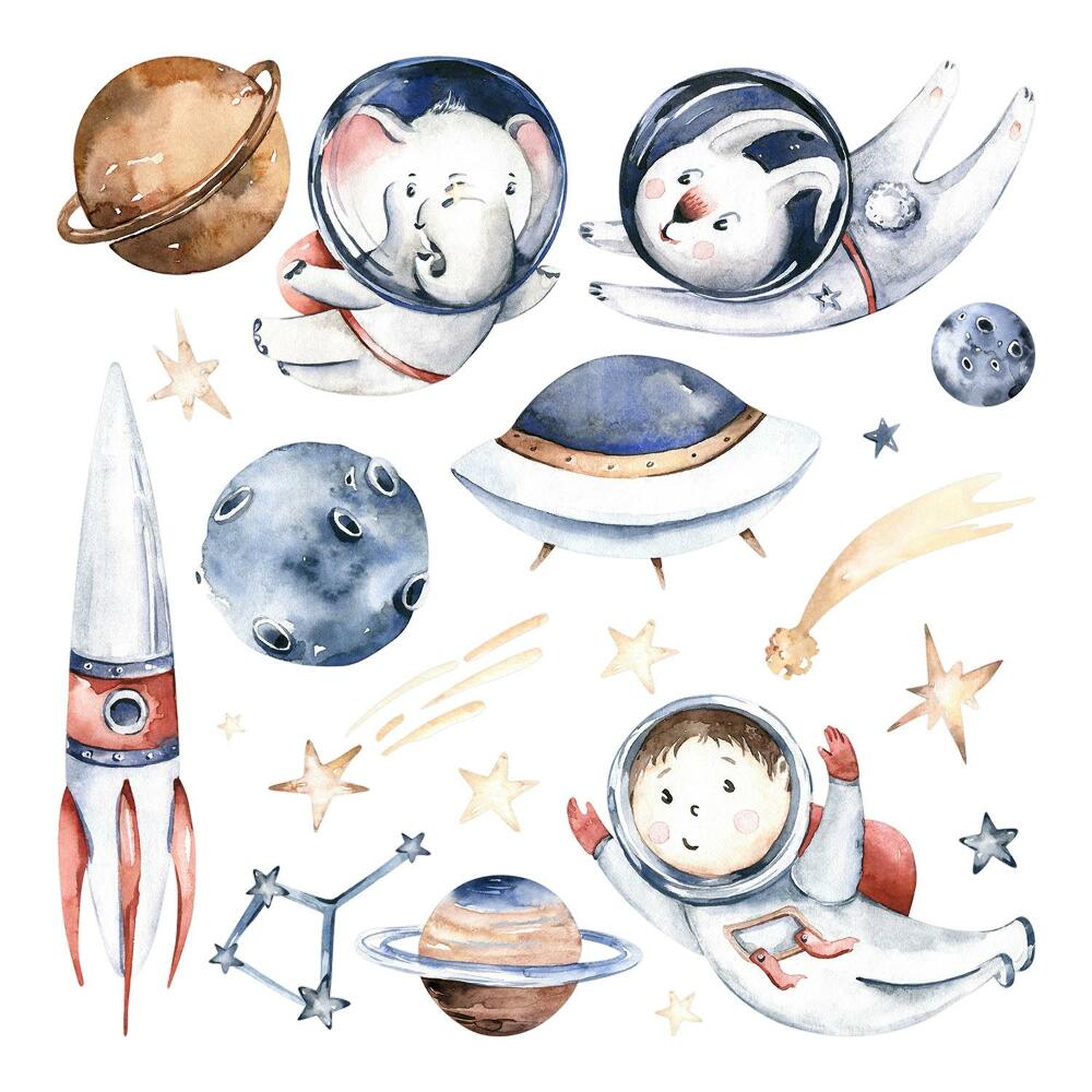 Dětské samolepky na zeď 100x172 Pastelový akvarel malých astronautů