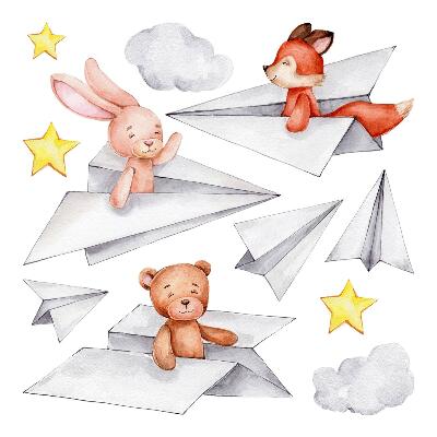 Dětské samolepky na zeď 100x170 Pastelové akvarely s roztomilými zvířátky