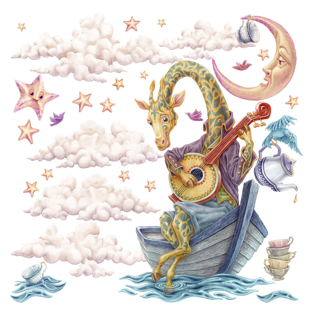 Dětské samolepky na zeď 100x142 Svět zvířat v jemných pastelových barvách