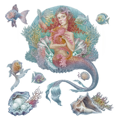 Dětské samolepky na zeď 100x99 Rybí mušle v motivu pohádkové kresby