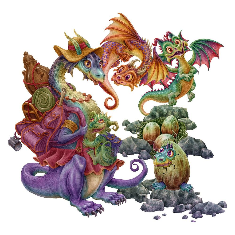 Nálepky na zeď 130x158 Vícebarevní draci ve stylu ilustrace