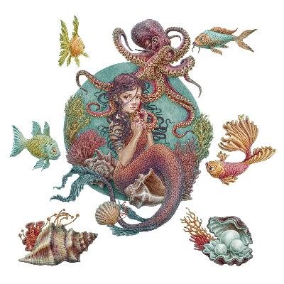 Nálepky na zeď 130x145 Podvodní zvířata v pohádkové verzi