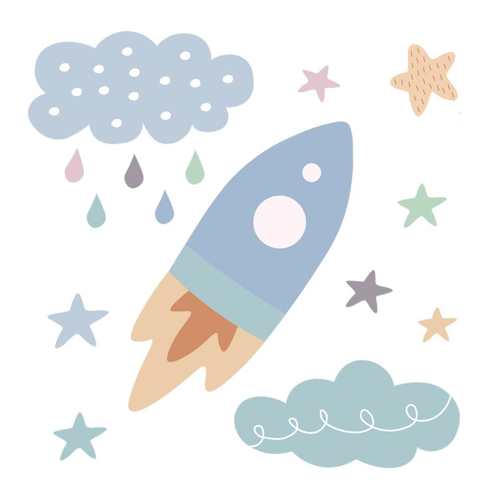 Nálepky na zeď 130x217 Pastelová obloha s raketou a hvězdnými mraky