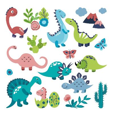 Nálepky na zeď 130x234 Pohádkoví dinosauři v jemných odstínech