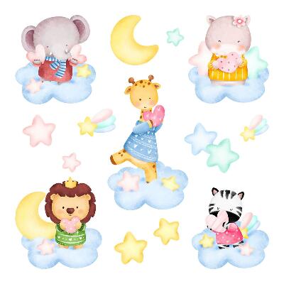 Nálepky na zeď 130x199 Zvířata v oblacích na pozadí hvězd, akvarel pastel