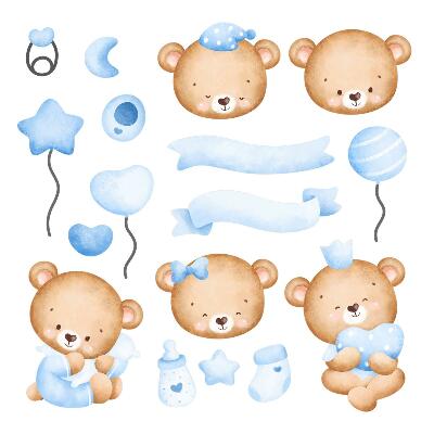 Nálepky na zeď 130x181 Okouzlující medvídci v jemných akvarelových tónech