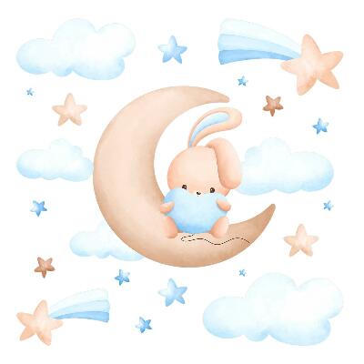 Nálepky na zeď 130x214 Pastelový akvarelový motiv zajíčka a mraku