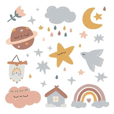 Nálepky na zeď 130x215 Pastelové akcenty kosmického boho stylu