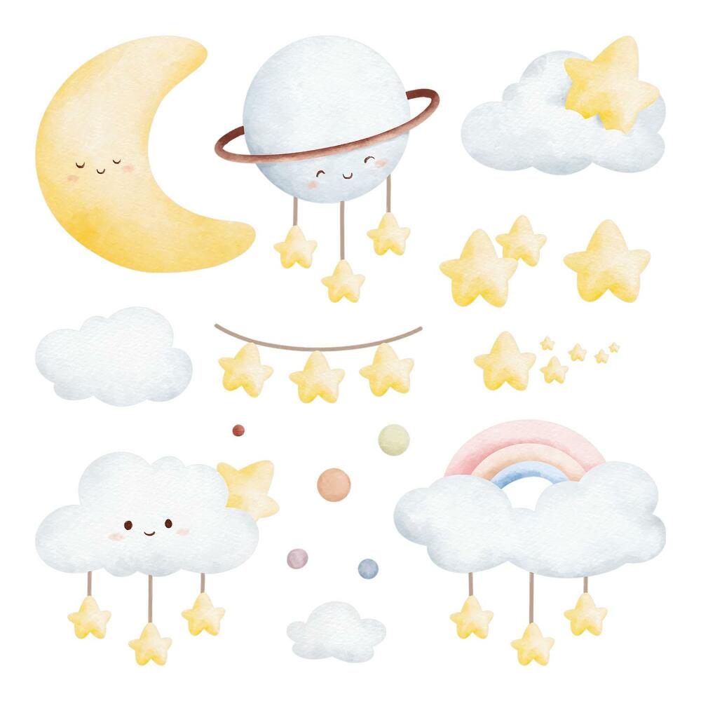 Nálepky na zeď 130x176 Pastelové akvarelové vesmírné motivy