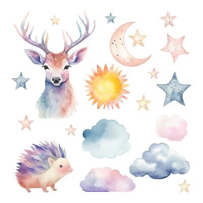 Nálepky na zeď 130x143 Zvířata a obloha ve stylu akvarelu