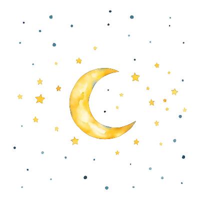 Nálepky na zeď 130x141 Akvarel noční obloha s měsícem a hvězdami