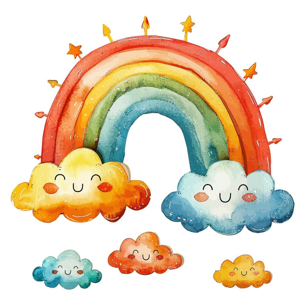 Nálepky na zeď 130x155 Akvarelová obloha s duhou a mraky