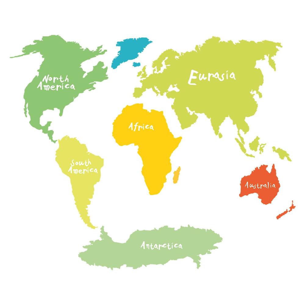 Nálepky na zeď 130x188 Vzdělávací ilustrace kontinentů v pastelových odstínech