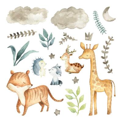 Nálepky na zeď 130x218 Pastelové akvarelové vzory zvířat a rostlin