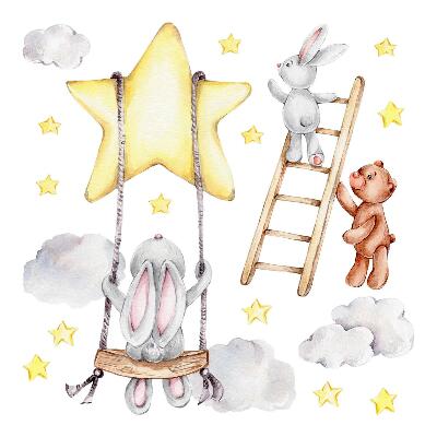 Nálepky na zeď 130x200 Dobrodružství zajíčka v pastelových odstínech