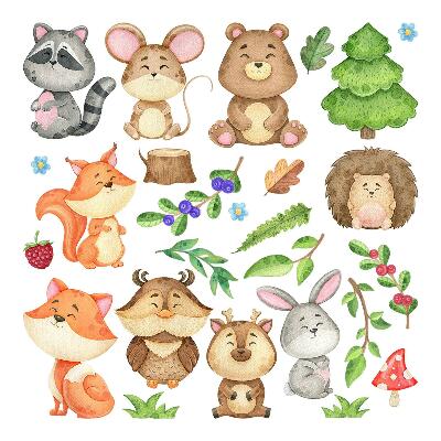 Nálepky na zeď 130x139 Akvarel lesní tvorové a vegetace