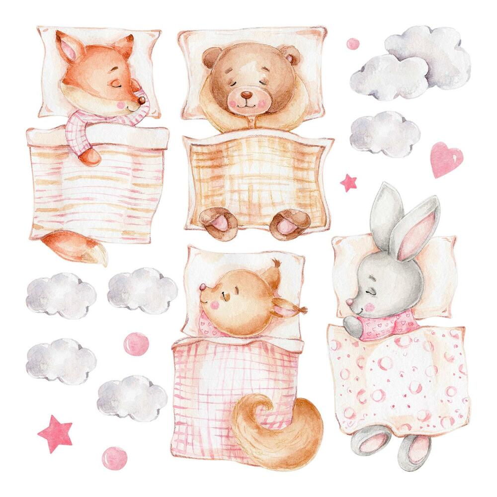 Nálepky na zeď 130x175 Pastelově akvarelová zvířata v okouzlujícím stylu