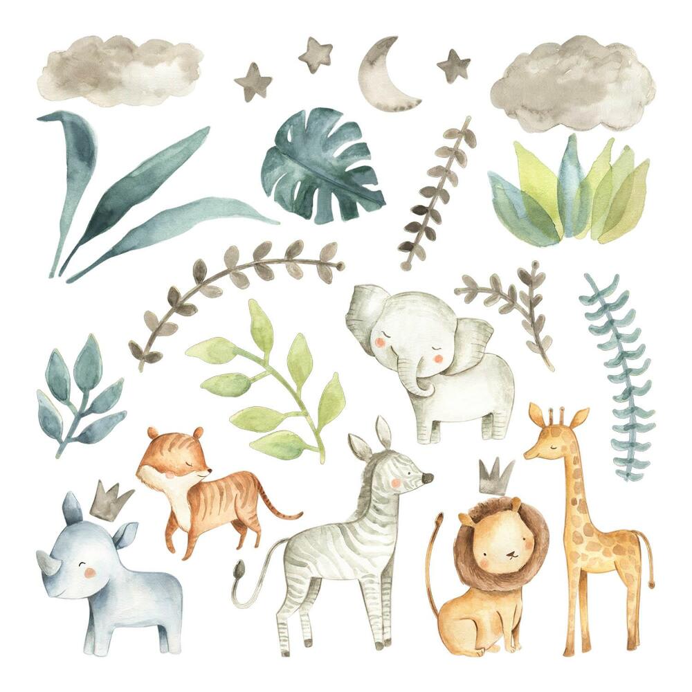 Nálepky na zeď 130x206 Divoké safari v akvarelovém boho stylu