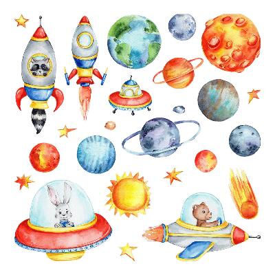 Nálepky na zeď 130x227 Akvarelová zvířata v galaktickém stylu