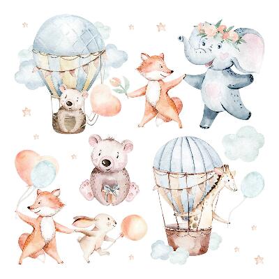 Nálepky na zeď 130x228 Pastelově barevná zvířata s balónky