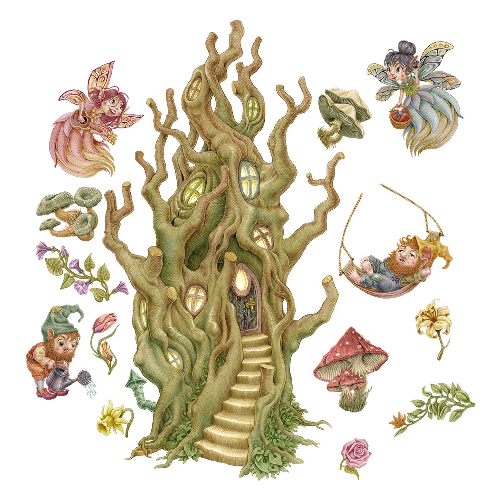 Nálepky na zeď 130x173 Trpaslíci a víly v kouzelném lese