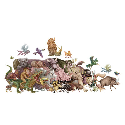 Nálepky na zeď 130x225 Kreslení pohádkových zvířat pastelovými barvami