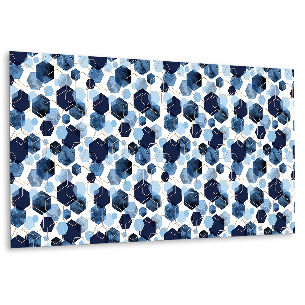 Vinylový nástěnný panel Modré šestiúhelníky se zlatými akcenty